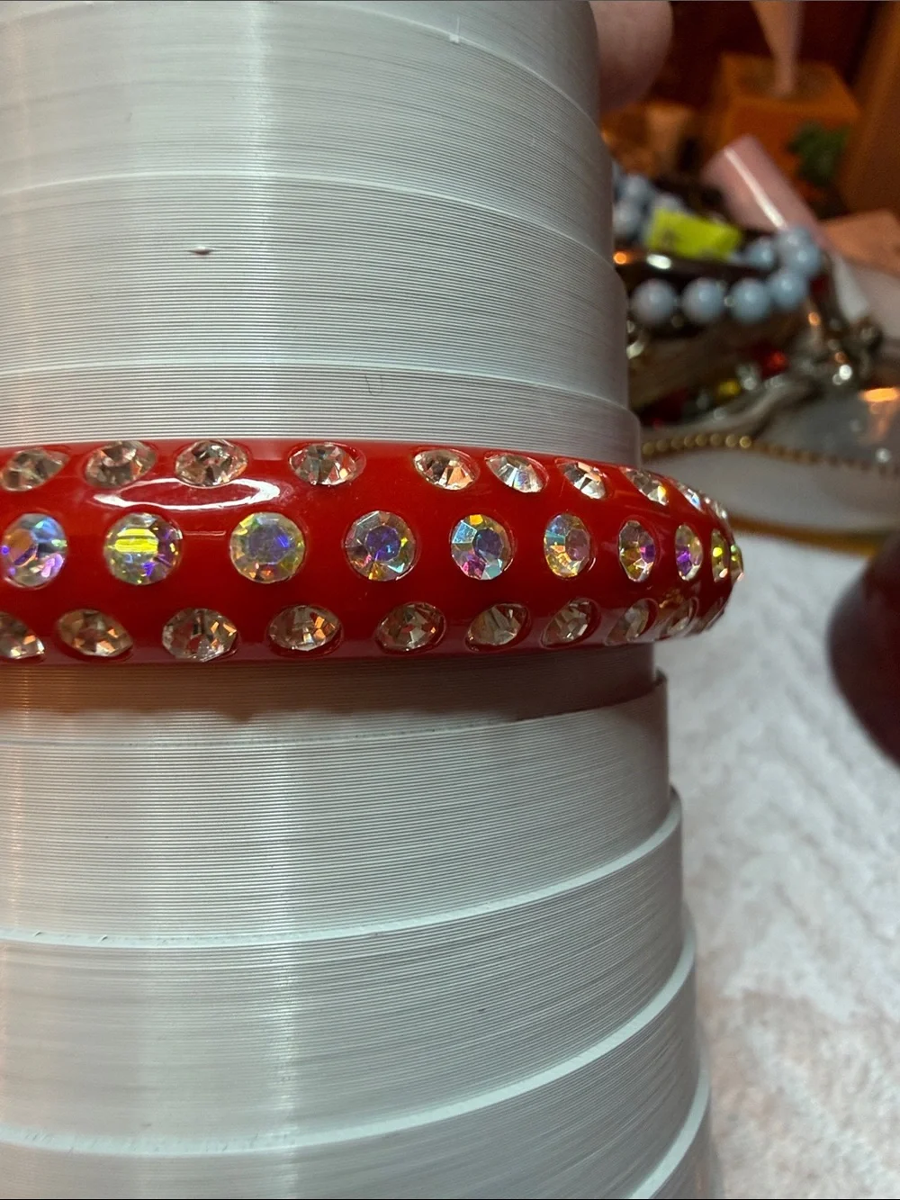 Red Crystal Rhinestones Bangle Bracelet - Unbranded